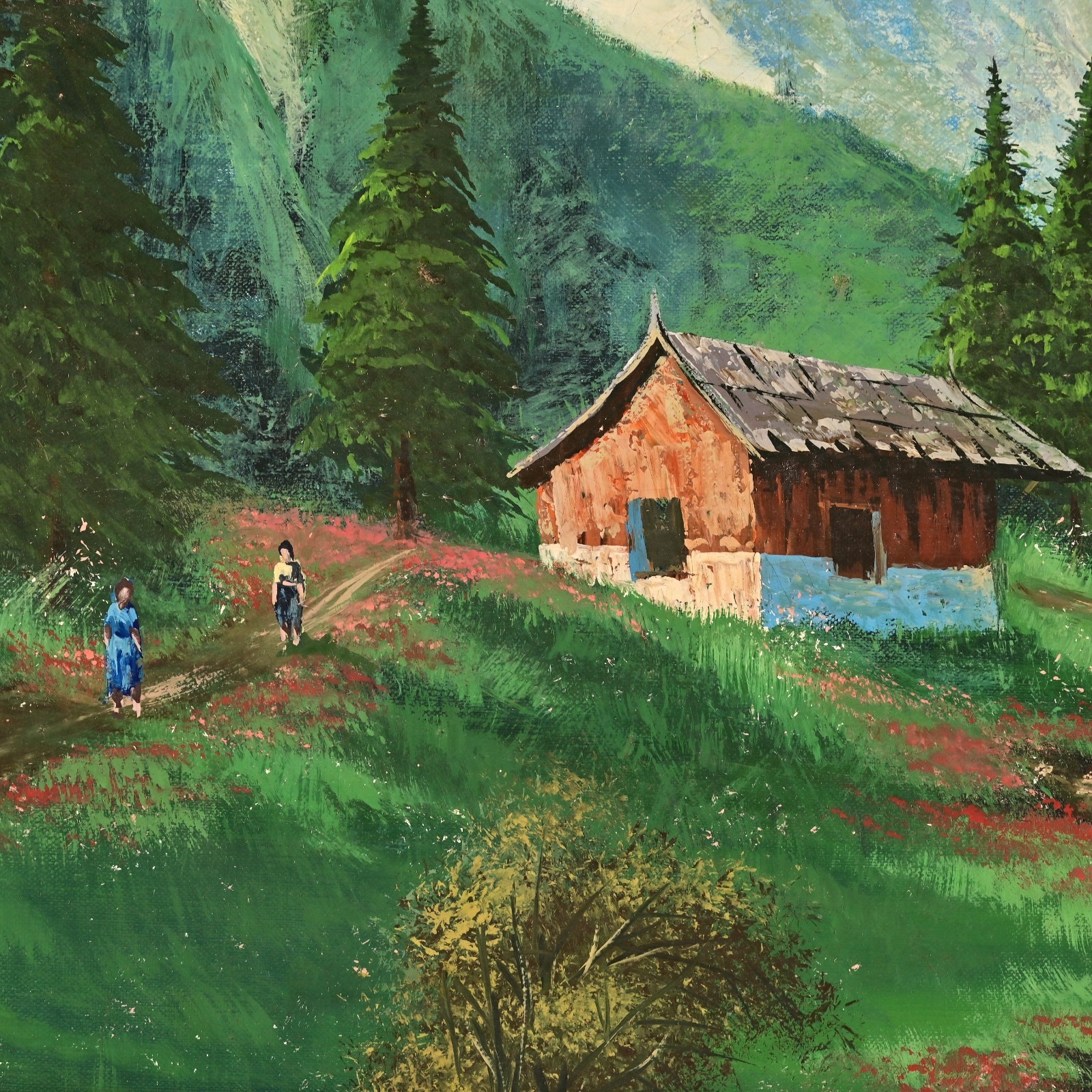 FAIG Original Vintage Signed Figurative Mountain Lake Landscape Oil Painting