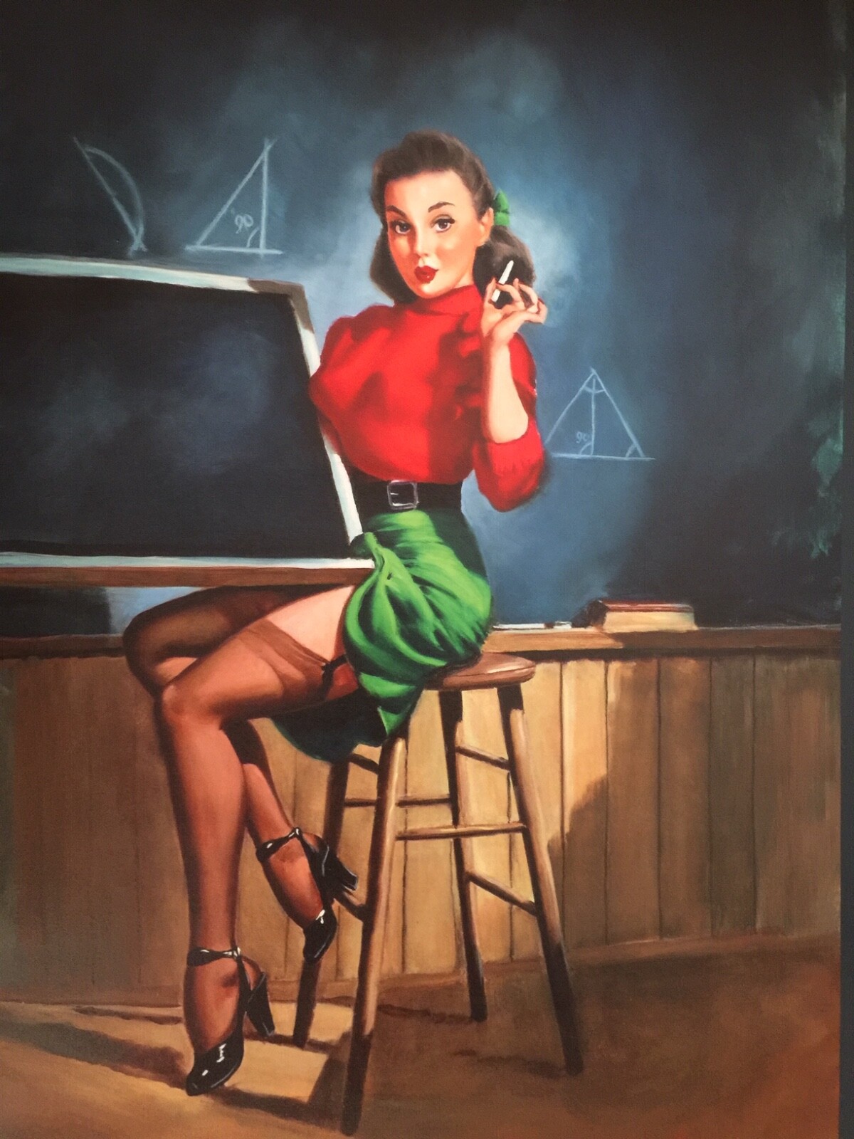 20X16 SUPER SALE TEACHER pinup Daniel VANCAS pin-up STOCKINGS Up SKIRT Elvgren
