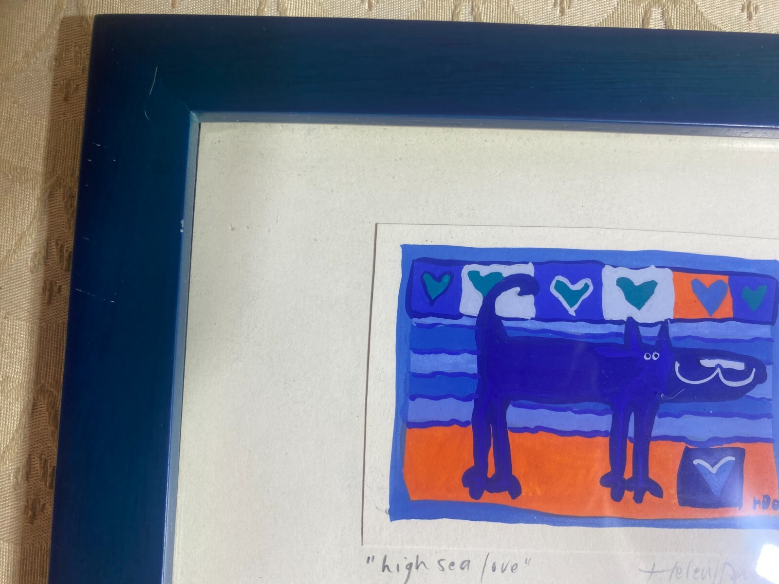 Small Hayley Daniel «High Sea Love» Mixed Media Painting – Signed And Framed