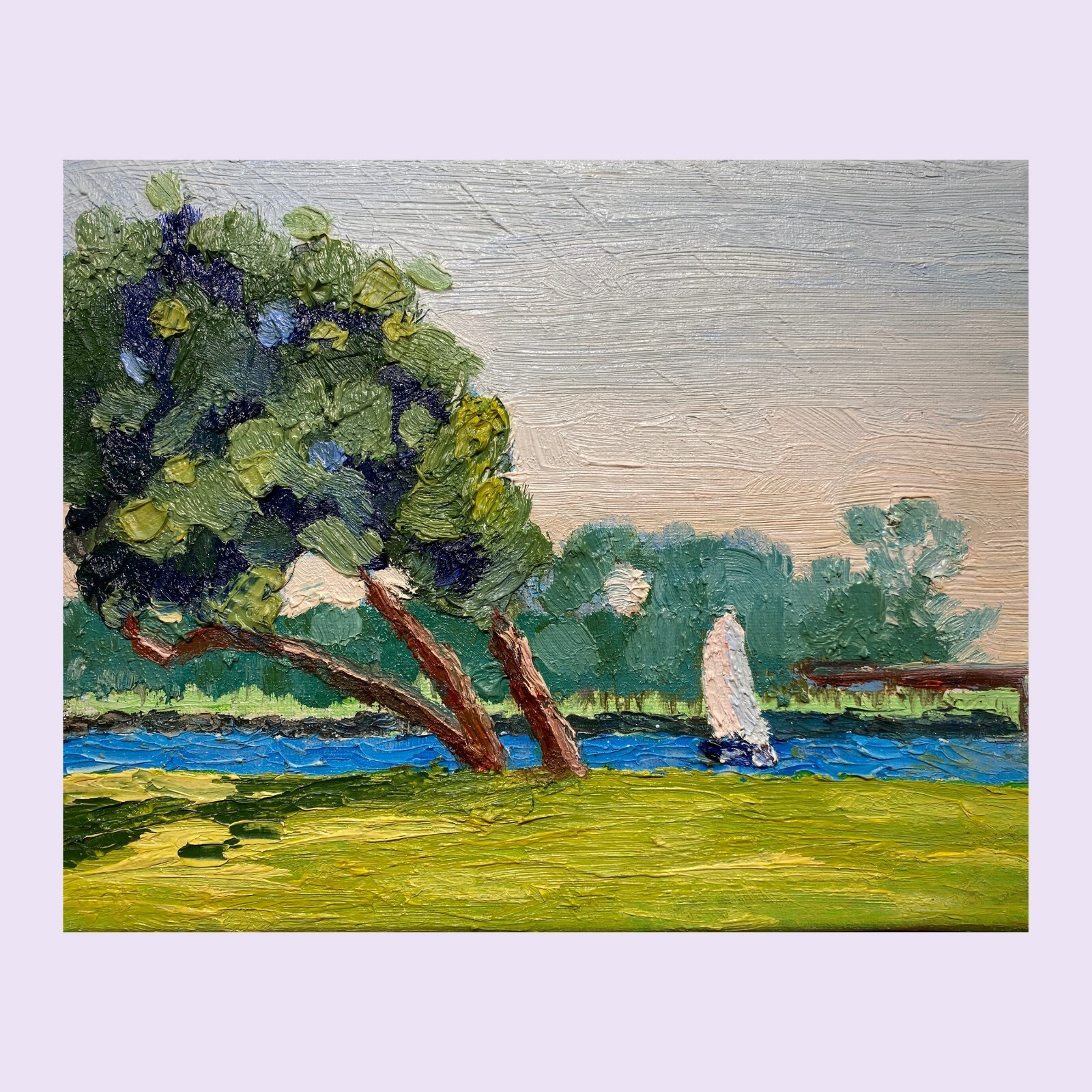 Impressive Oil painting. Original. San Diego Mission Bay Scene. Human-made Art