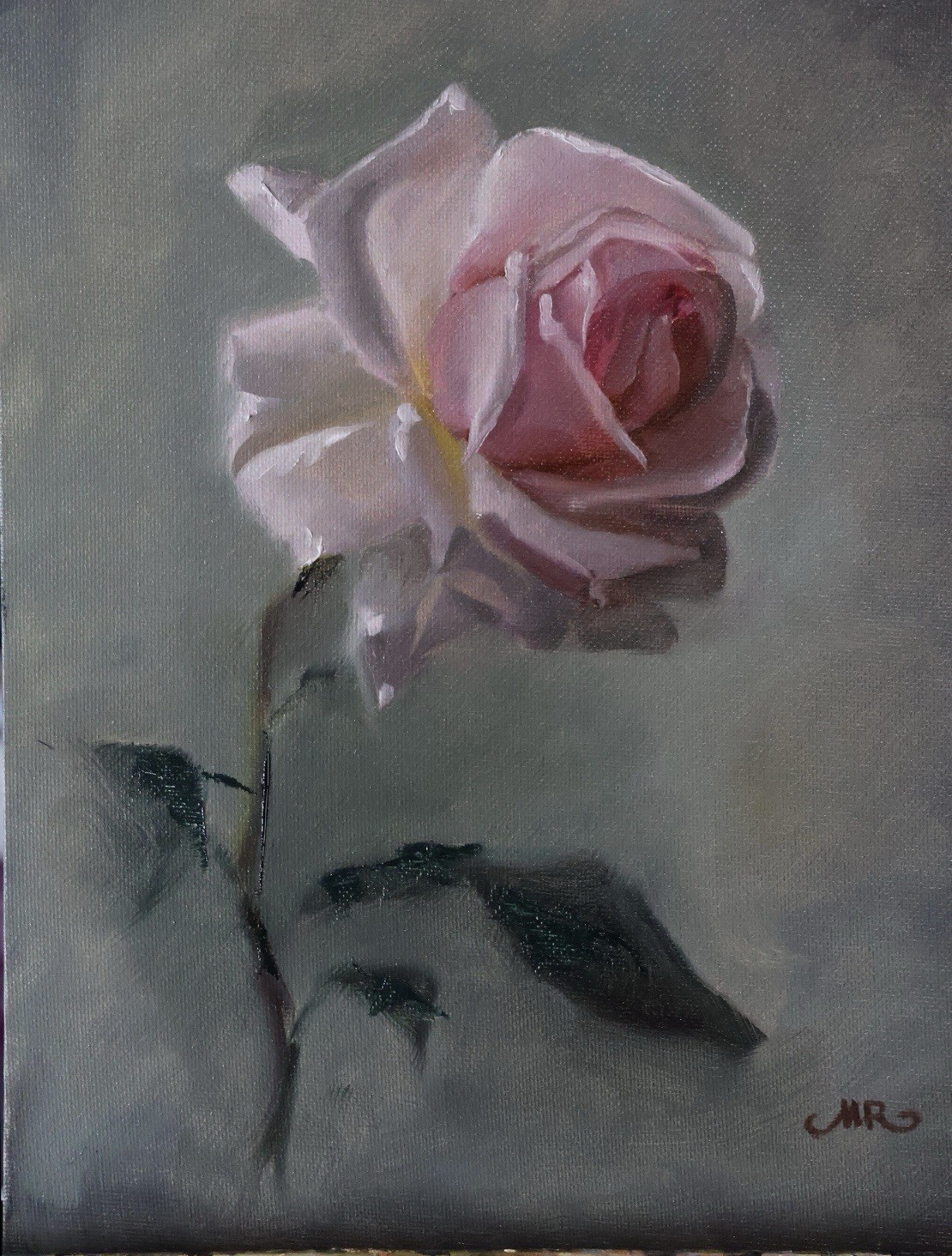 Original Oil Painting Pink Rose Floral Still Life on Panel Signed OOAK 9×12