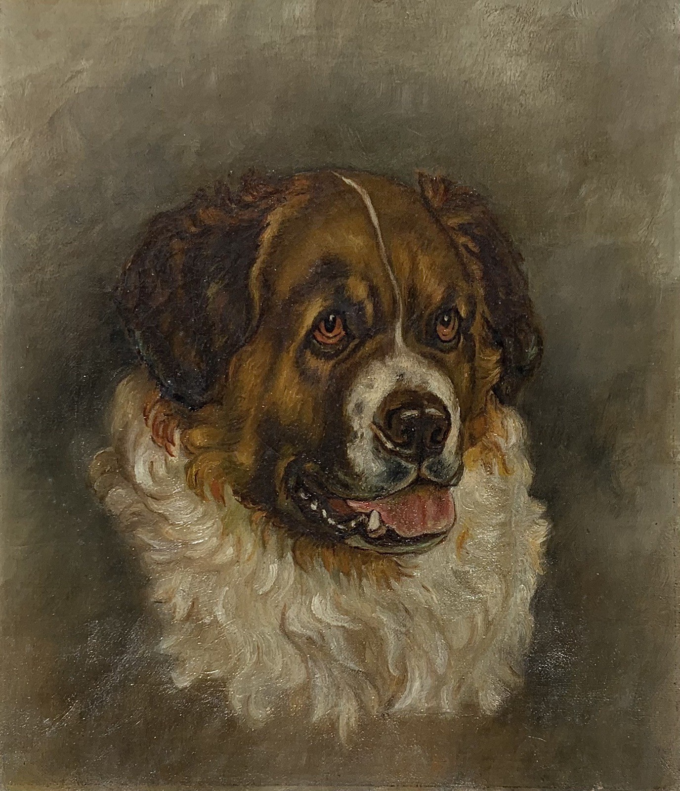 SAINT BERNARD DOG 19th Century AMERICAN SCHOOL PAINTING