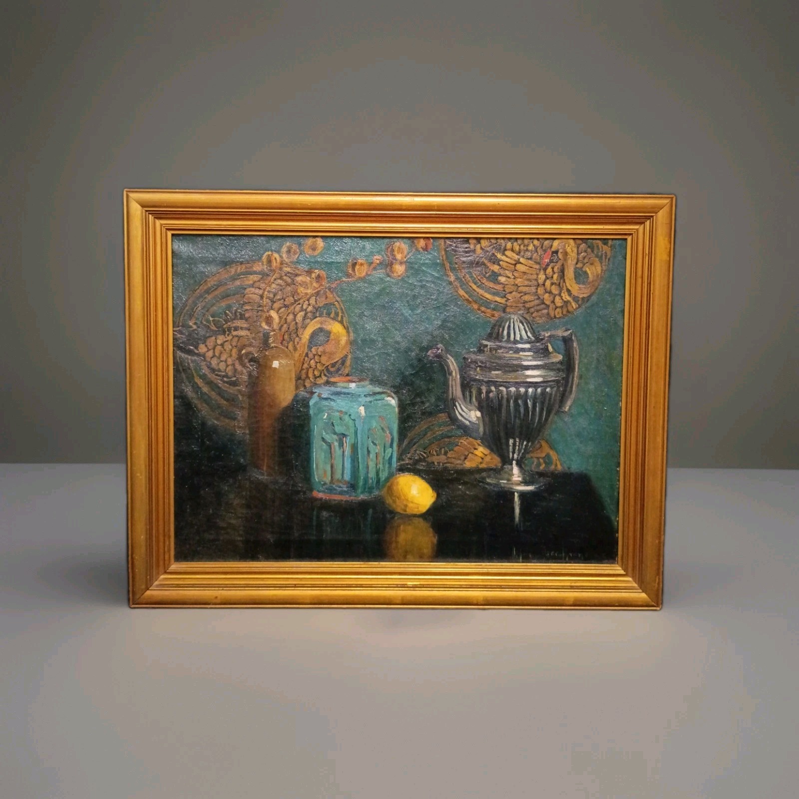 Arts Crafts Oil painting Silver Still Life Lemon Josephine Cochrane Connecticut