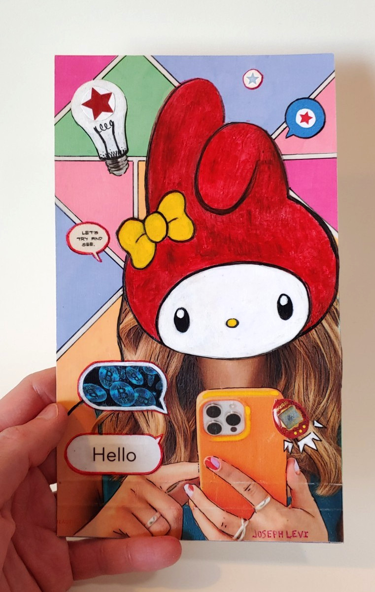 Colorful Modern Pop Art My Melody Crypto Original Mixed Media Collage on Paper