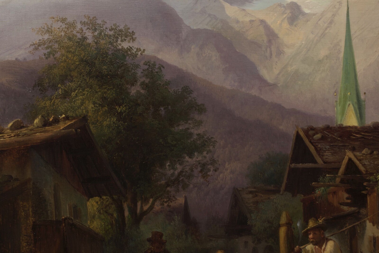 German Landscape Painting «An Alpine Village” by Joseph Heinrich Marr