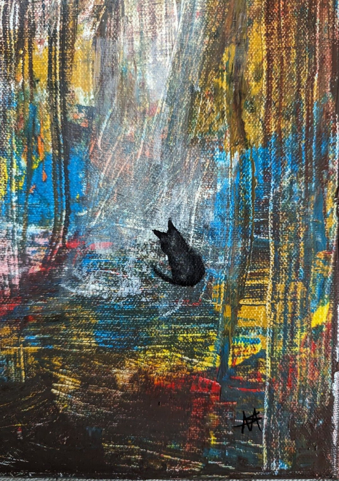 Black Cat Tree Landscape Painting Original Abstract Nature Art Samantha McLean