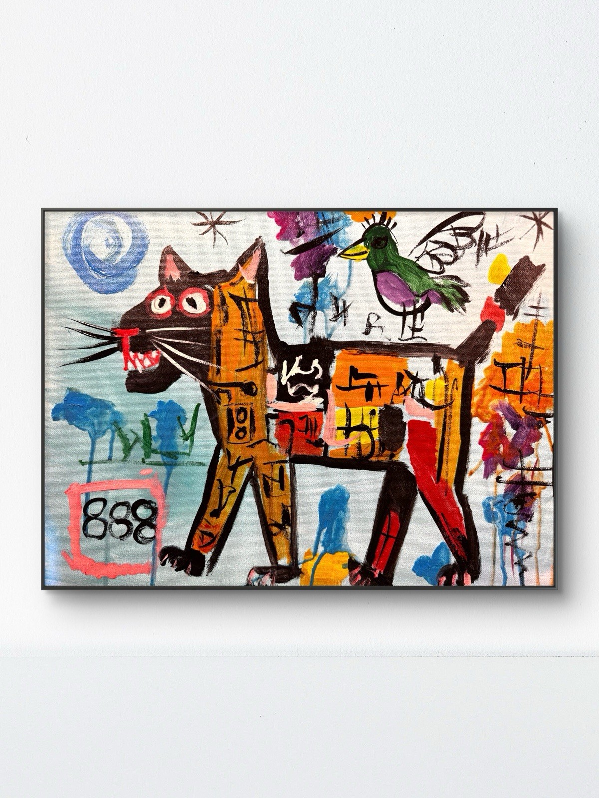SAMATOWIC Original Abstract Basquat Cat 12×16 Colorful Signed Fine Art 543