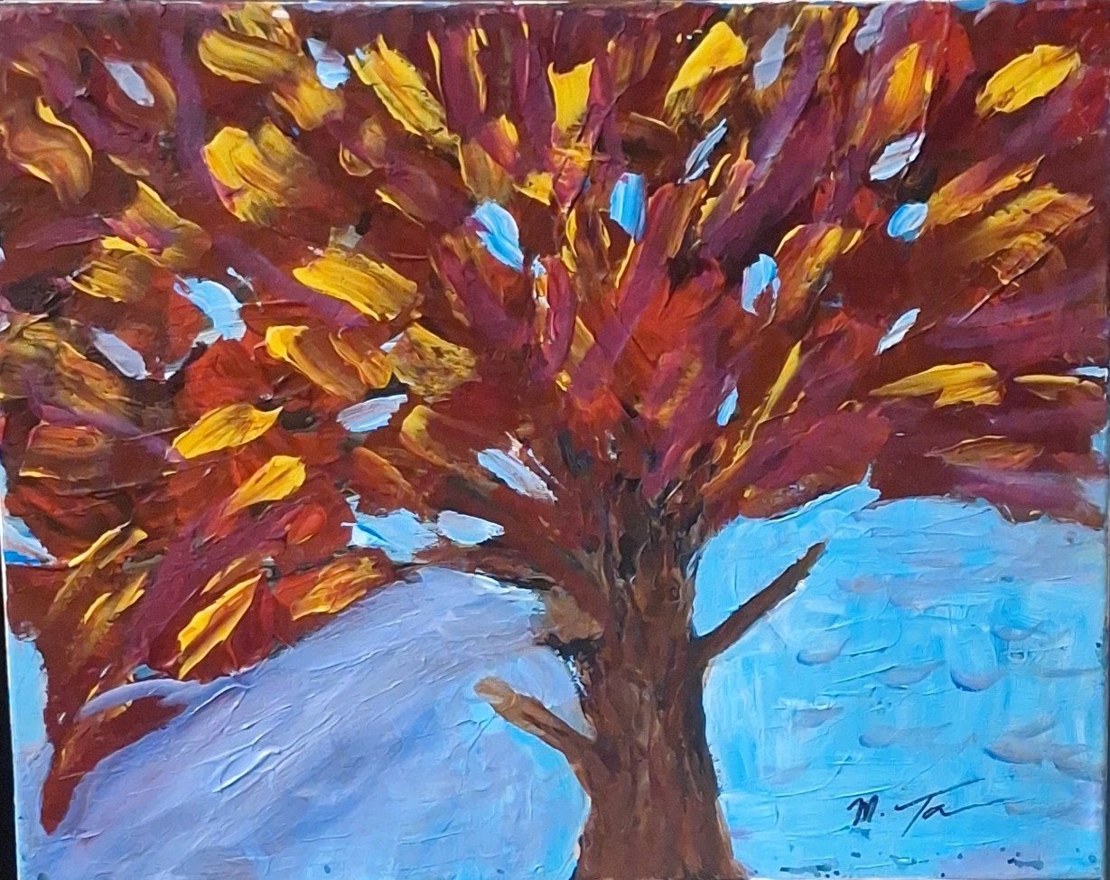Fire Tree, Acrylic Painting – 16×20 Hand Painted Artwork on Canvas