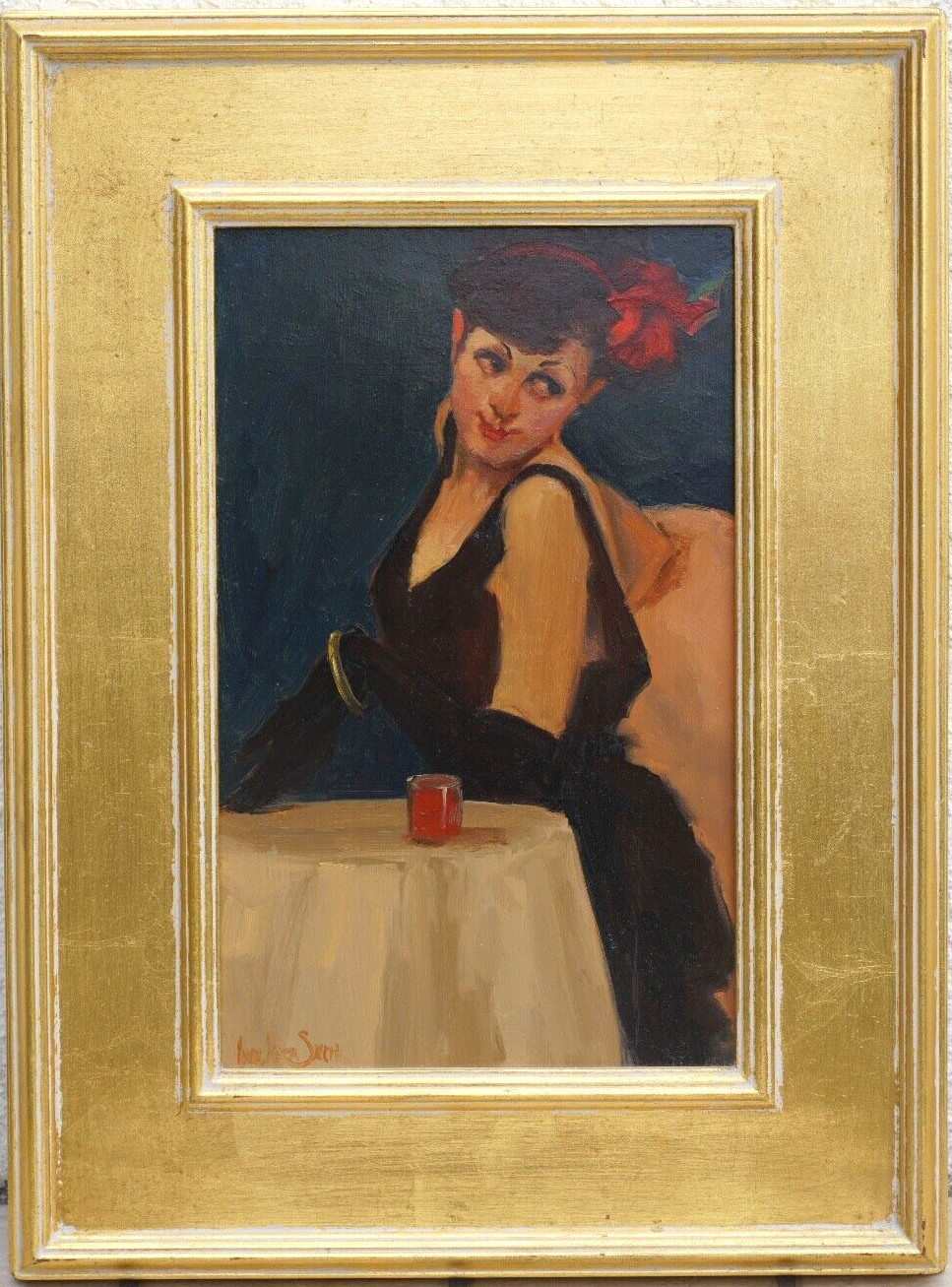 Original by Linda Kyser Smith WOMAN IN CAFE, Oil Painting on Panel