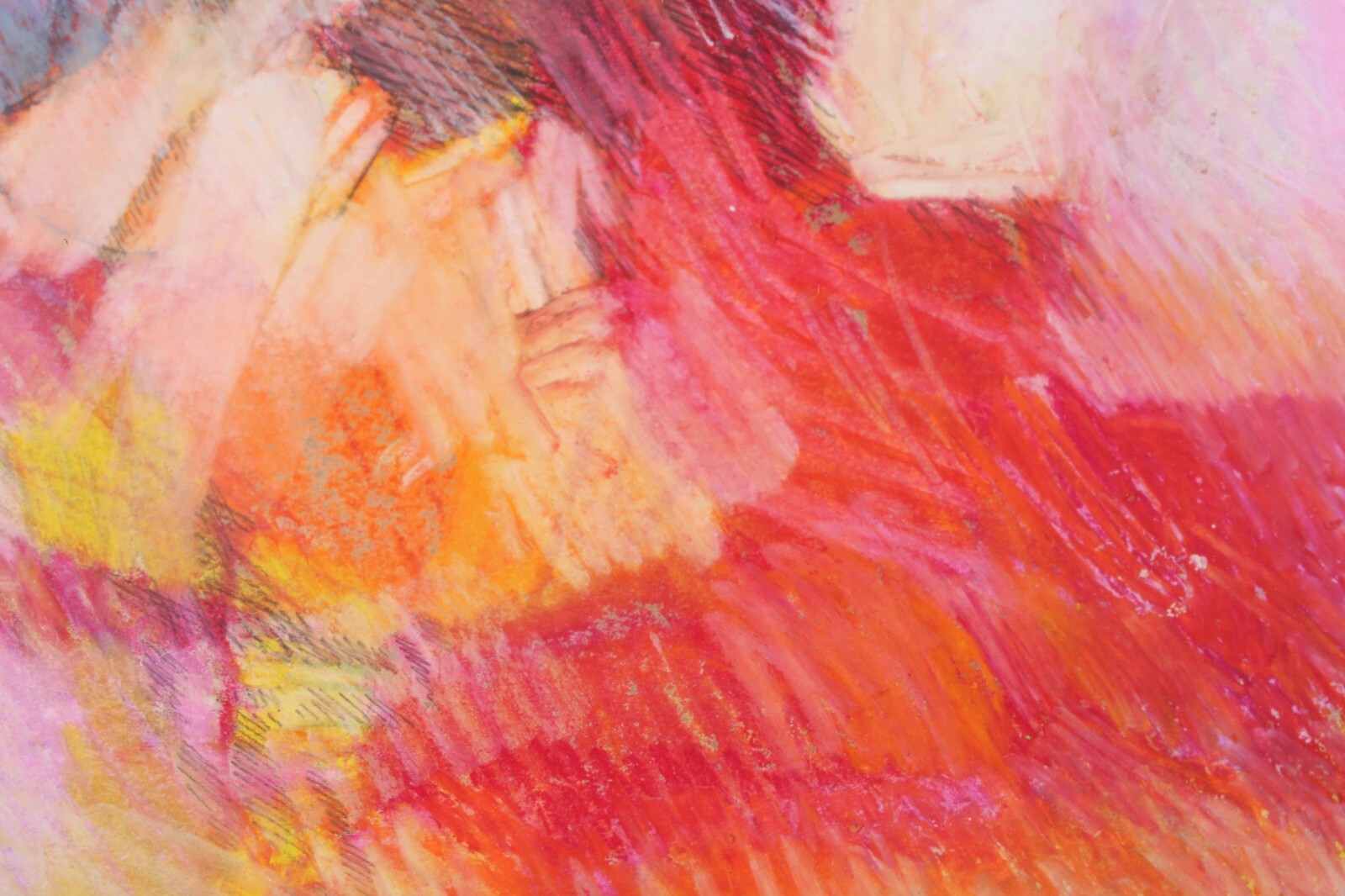 Mid Century Pink Abstract Oil Crayon Painting On Paper Signed Richard Terrell 64