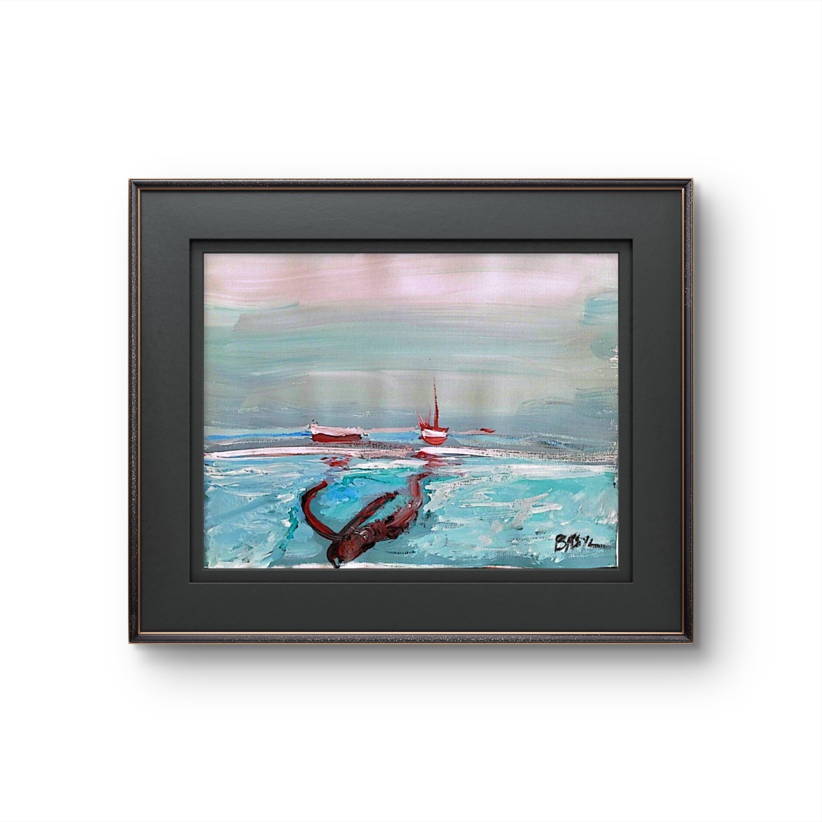 Coastal Ocean Painting Seascape Boats 9×12 Acrylic Canvas