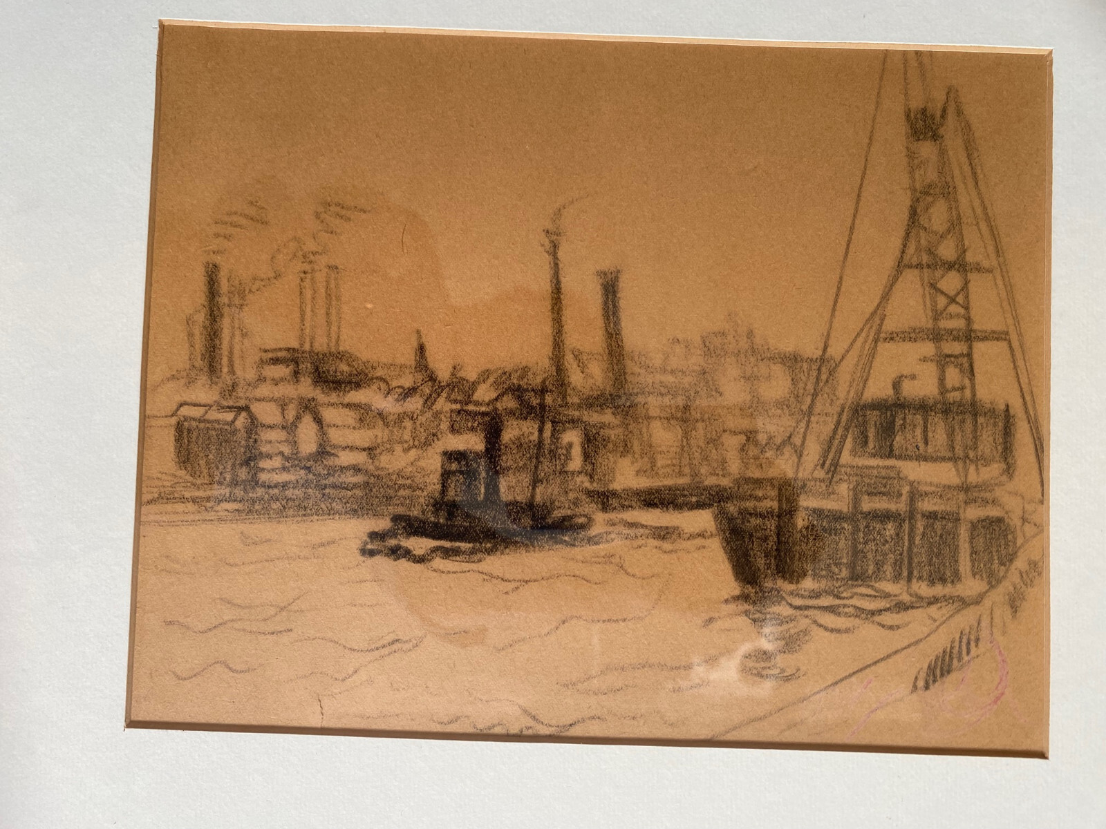 Richard Hayley Lever (Attrib) Graphite on Paper. Classic NY harbor