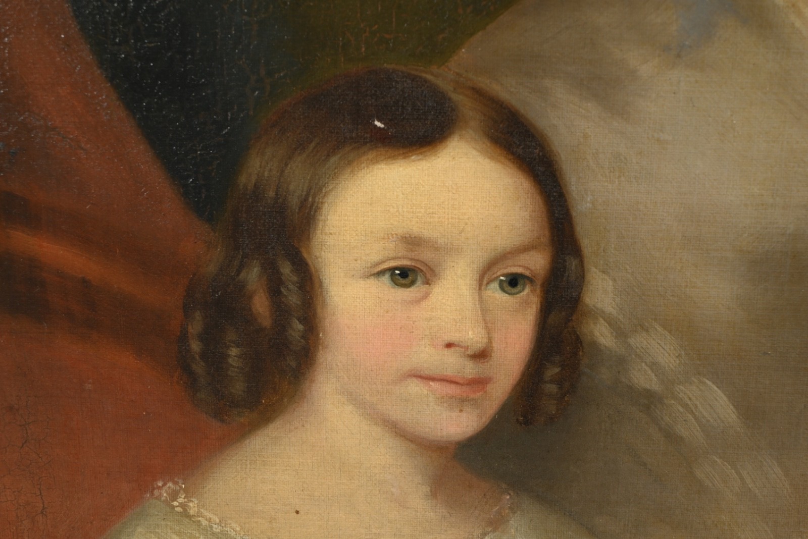 Naive Style Antique 19th Century Double Portrait Oil On Canvas Painting