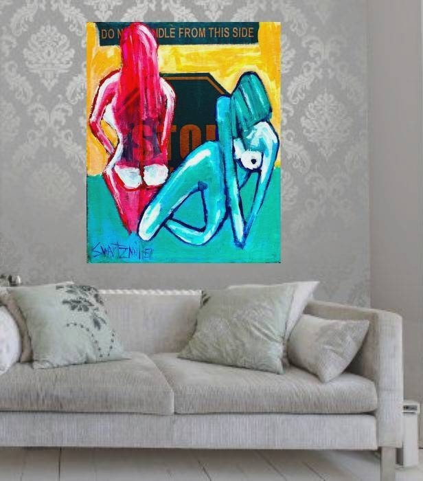 colorful BIG NUDE COUPLE Pop Art PAINTING Cardboard Original SWARTZMILLER DNA
