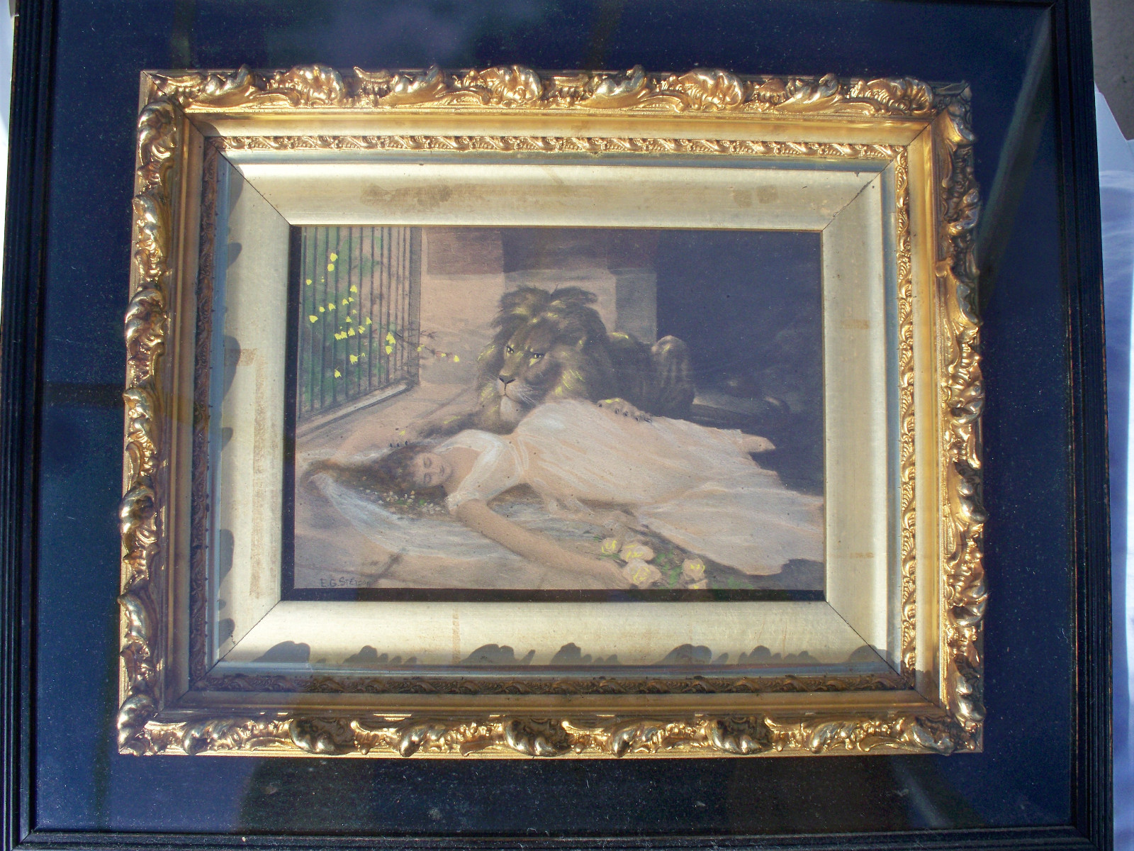 Beauty & Beast ( Lions Bride )Original on Board Painting, Signed, E.G Stetson