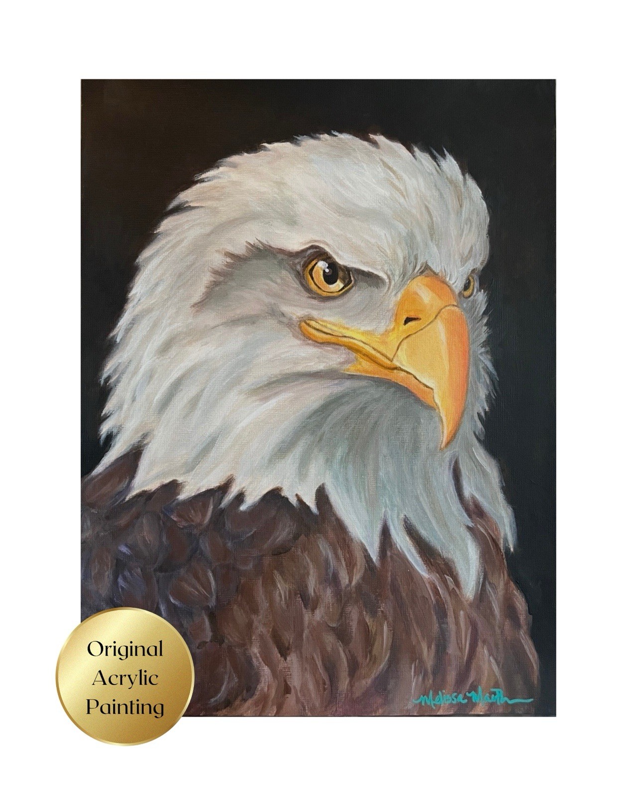 Bald Eagle Acrylic Painting Bird Portrait Original Art 9 x 12 inches