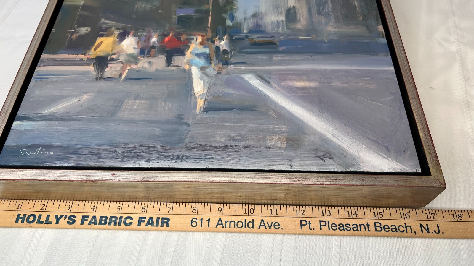 David Shevlino «Pedestrians Walking» 2010 Original Oil Panel Cityscape Signed