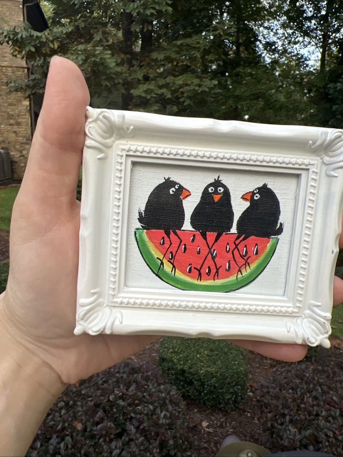 Black Ravens Crow 🐦‍⬛ ,funny,cute,original,miniature Painting,small,mini,framed