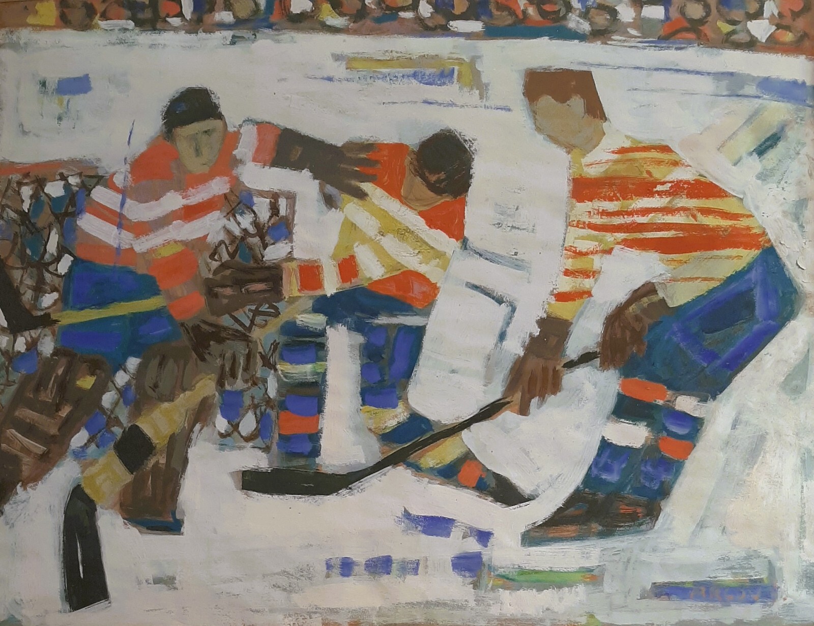 MICHAEL ARGOV (1920-1982), Oil on Paper, The Hockey Players, Signed, Dated 1956