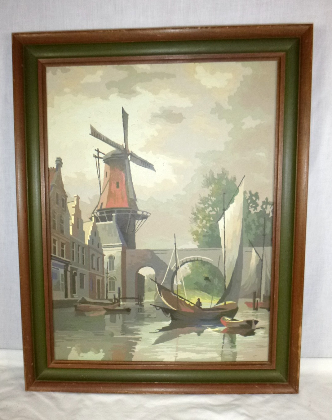 Vtg 1969 LARGE Paint By Number Painting CraftMaster Views Of Holland Windmill