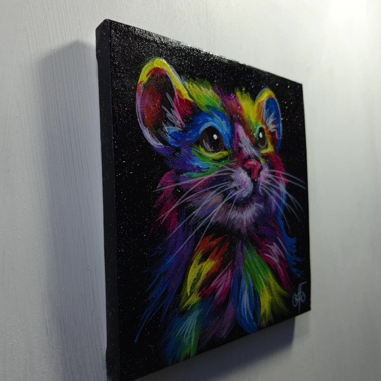 Rainbow Mouse Original Acrylic Painting Animal Portrait Canvas Wall Art Decor