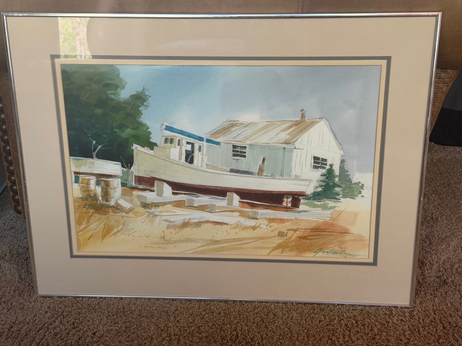 Framed Original Chesapeake Bay Workboat – Richard Goertemiller, 1978 – 27×20