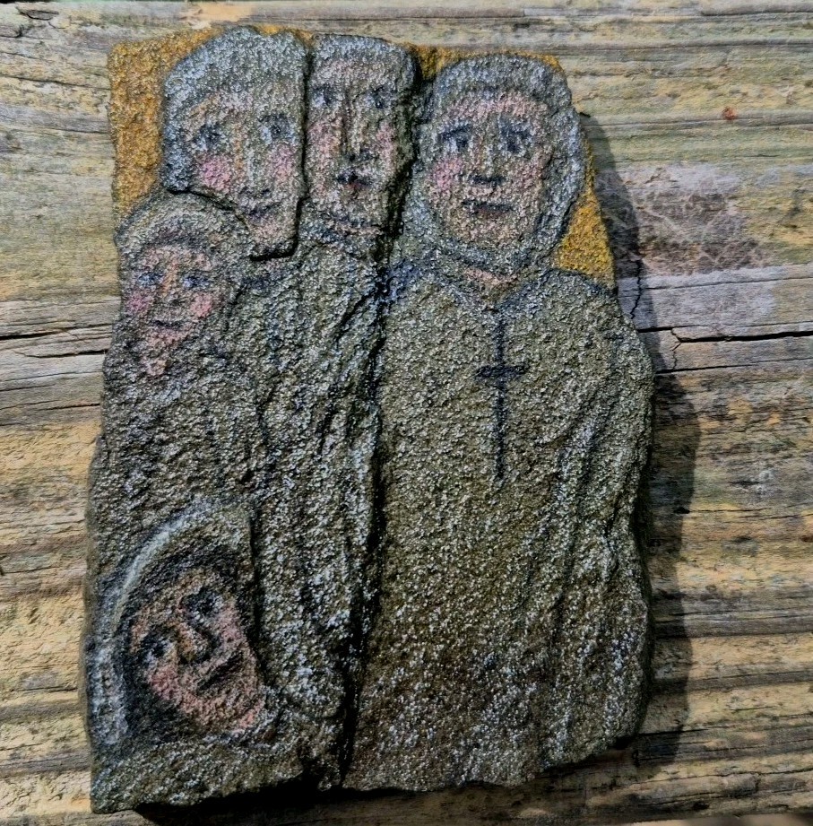 Hand Painted Rock Art ~ Five Guardian Angels ~ Cross ~ Folk Art ~ Religious