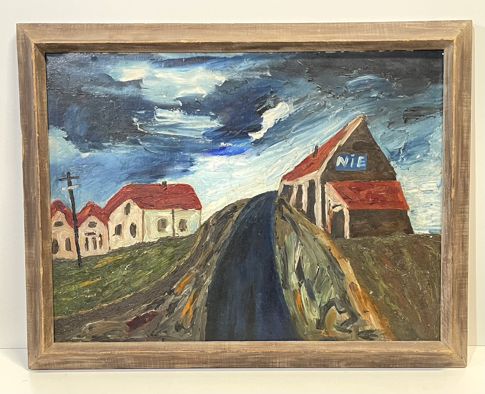 Vintage Folk Art Painting On Board Framed