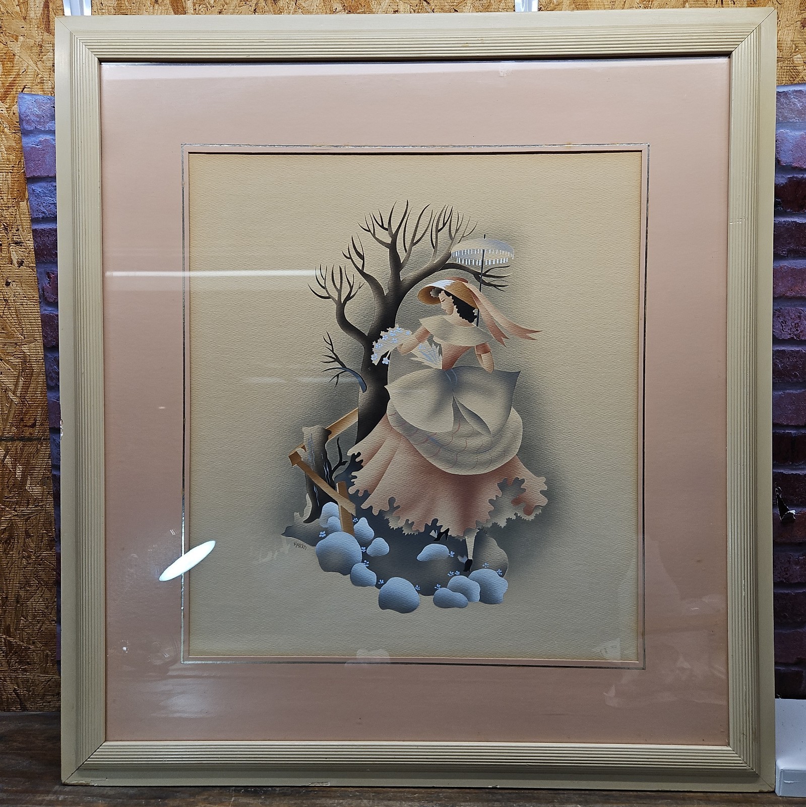 Art Deco Airbrushed Watercolor PRINT Lady with Parasol by Benjamin Harris