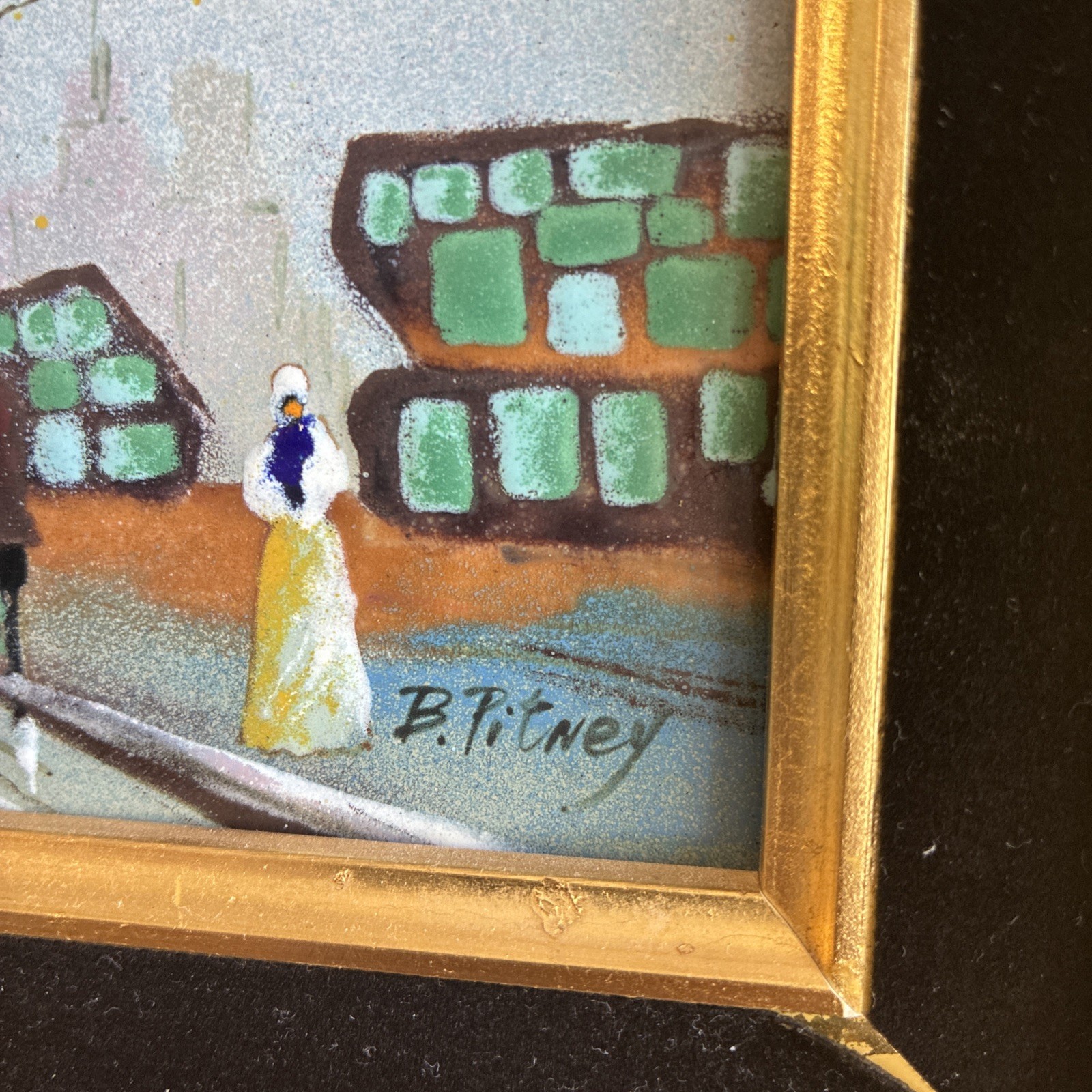 Enamel On Copper Painting B. Pitney – Framed, Hand-Painted Artwork 4×6 Framed