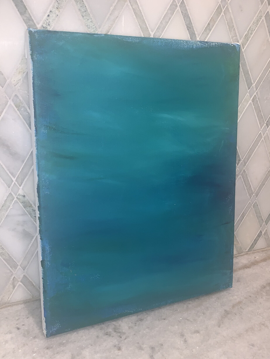 Vtg Modern Contemporary Shades Of Matte Blue & Green Painting Unframed 11”x14”