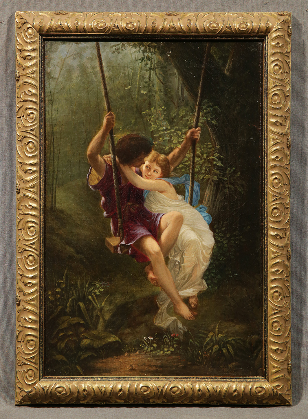 “Man and Woman on Swing” Oil Painting signed George Kasson Knapp (AMERICAN)
