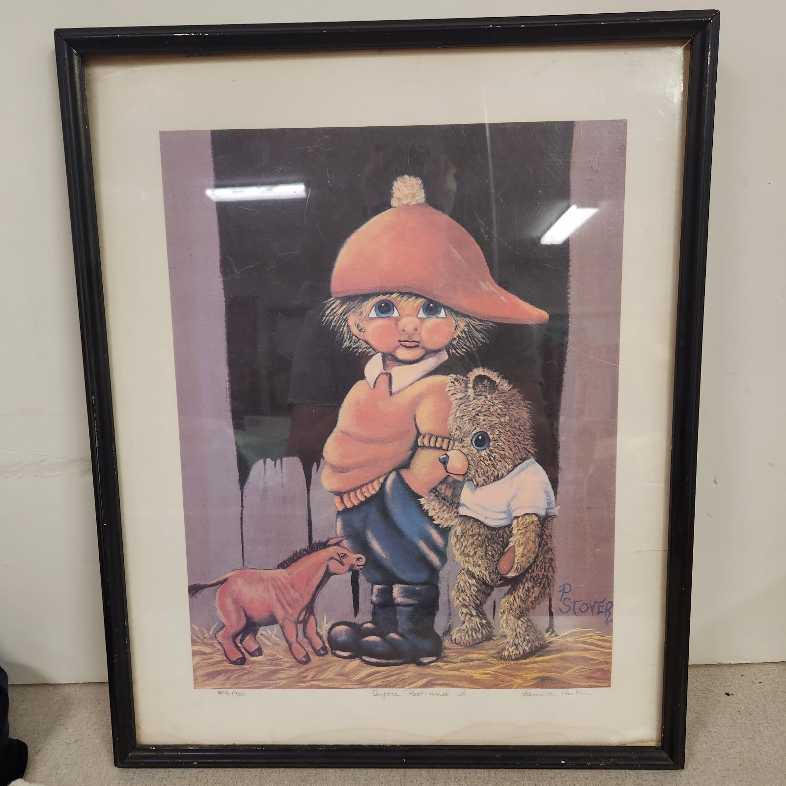 Vintage Eeeyore Pooh And J Framed Painting By P Stover? Pamela Parker? BH