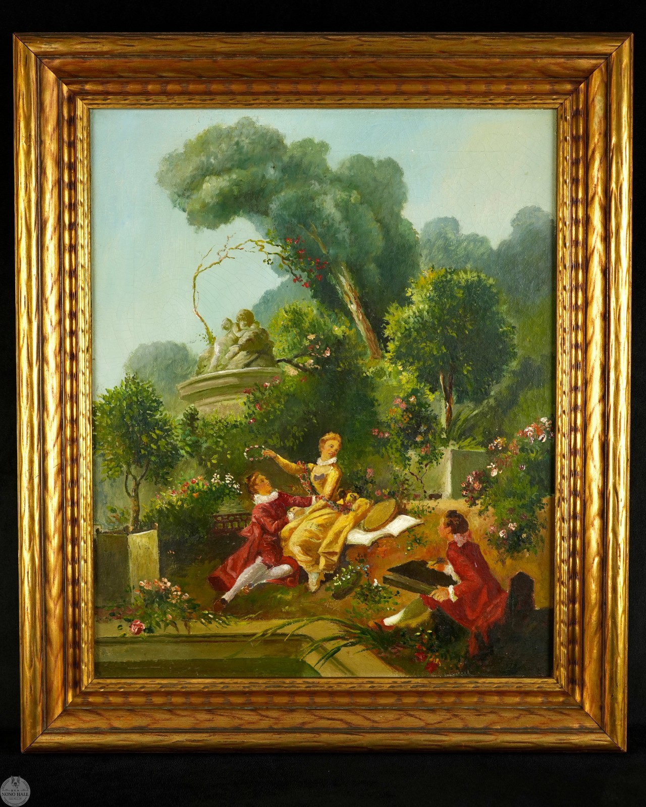 Vintage Rococo Oil on Canvas «The Lover Crowned» After Jean-Honoré Fragonard