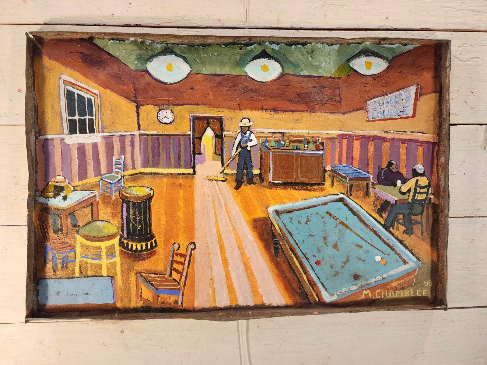 Mark Chamblee Southern Outsider «SHAW’S LOUNGE Pool Table Folk Art Painting 2008