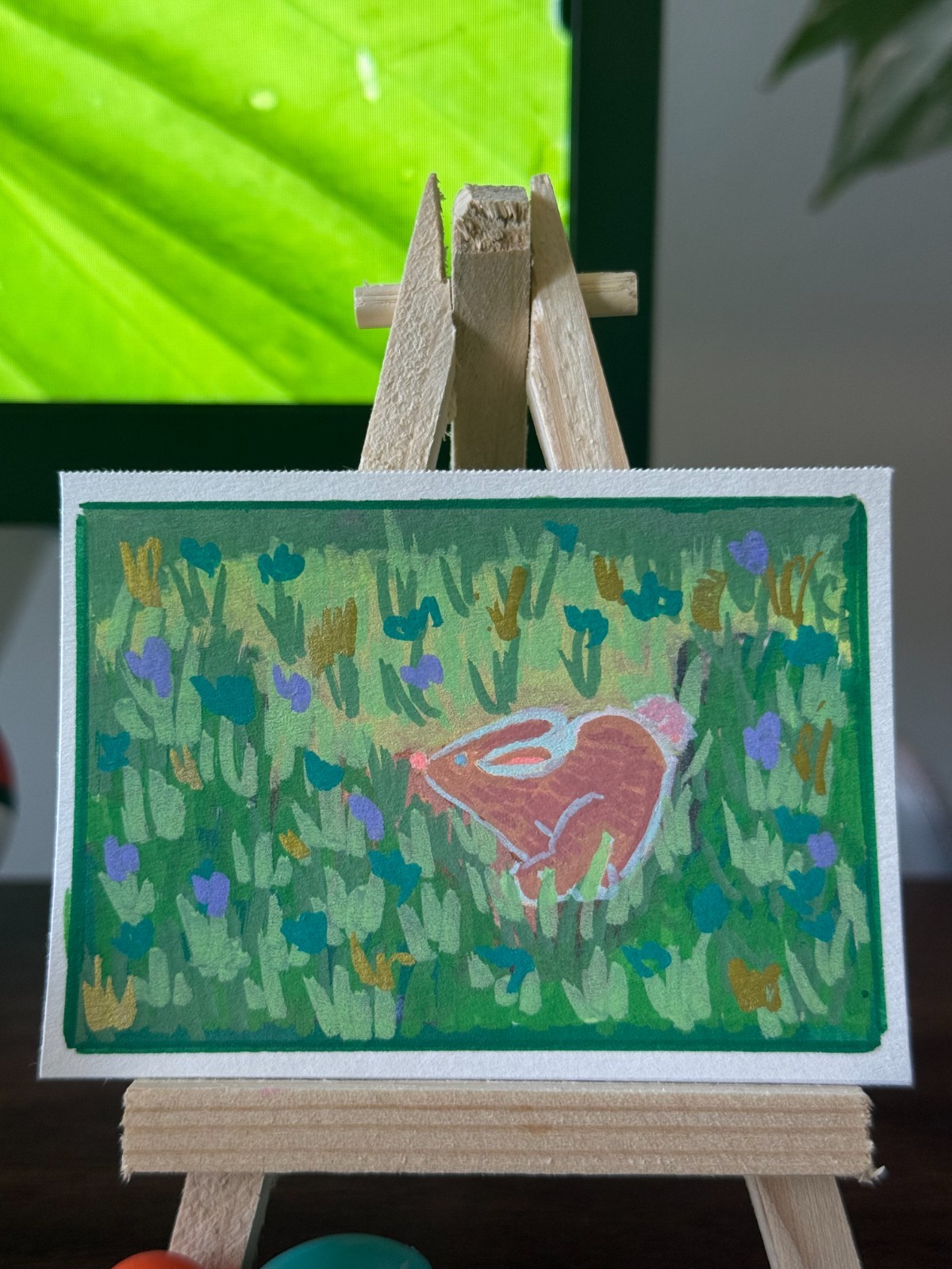 ACEO original Painting, Bunny, Rabbit, Meadow, Acrylic Art ACEO by DLDobbins