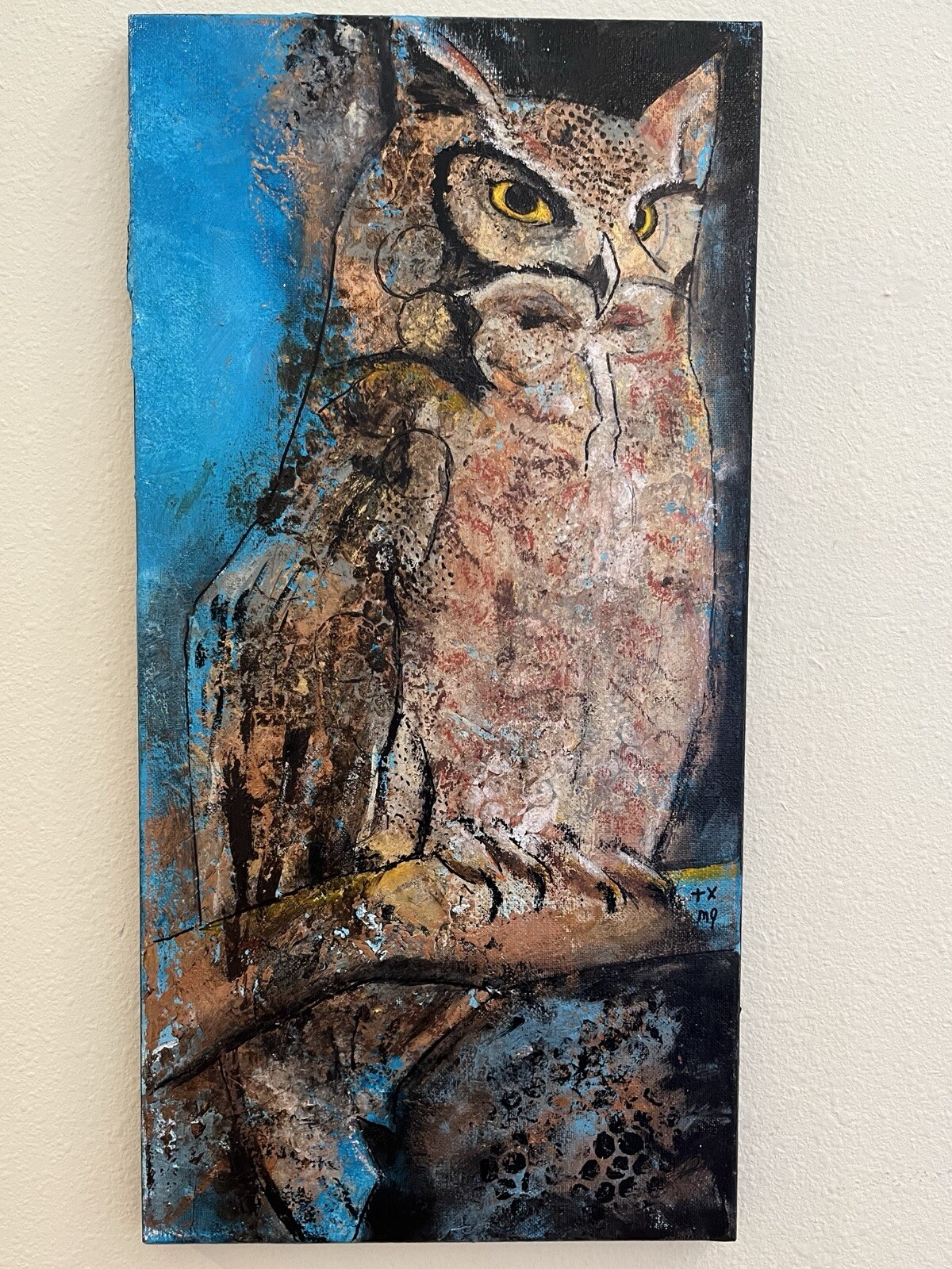 Great Horned Owl Original Painting Acrylic Wall Art 10X20″ Painting