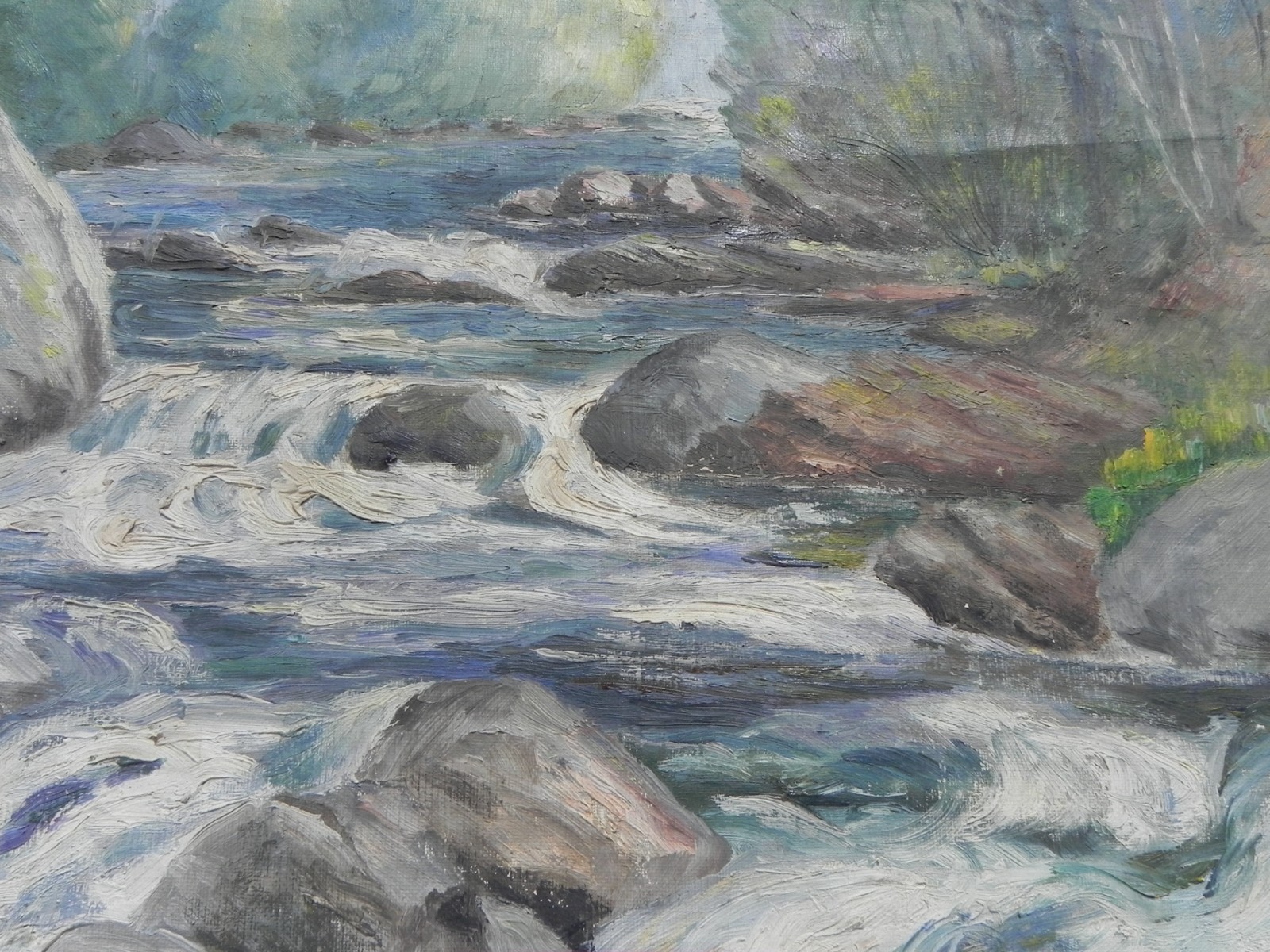 Pair old Connecticut impressionist landscape paintings signed Allen Newton 1927