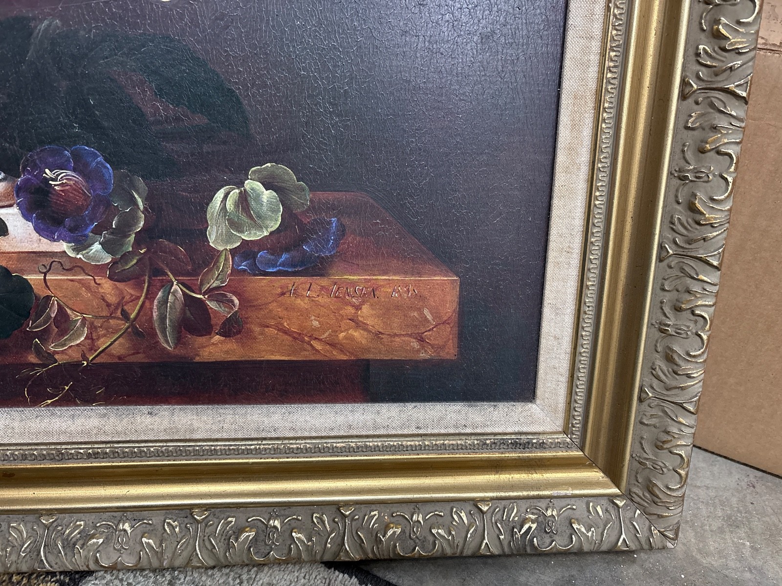 signed by L. Lenska large print transfer on canvas oil painting framed picture