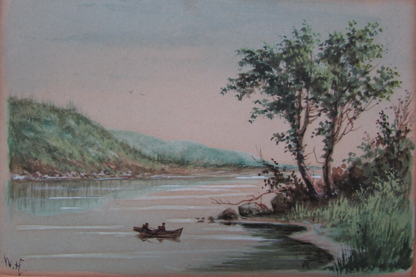 Hudson River painting signed R. W. H. possibly Richard William Hubbard antique