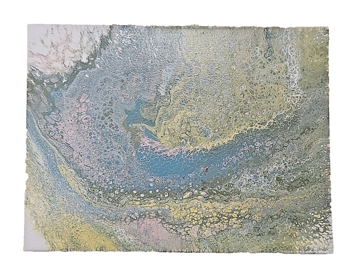 Acrylic Pour Painting Abstract White Blue Green Pink 10×8 Unframed OOAK Gift