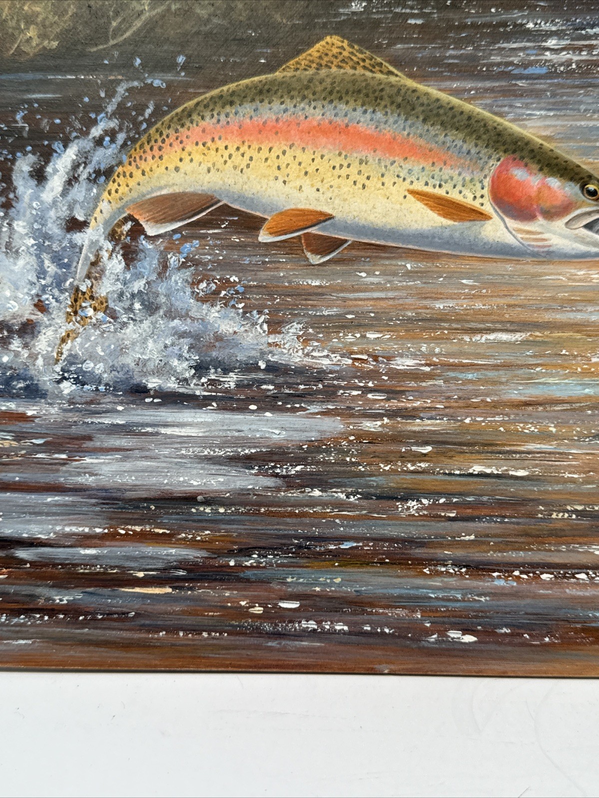 Fish Painting Fishing Jumping Fly Lure River Stream David Chapple Listed Famous