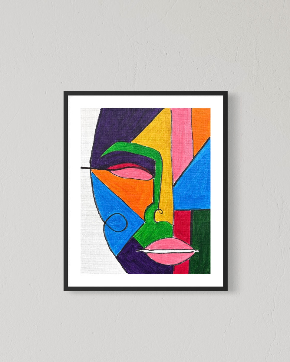 Original Face 8×10 Canvas Abstract Cubism Portrait Woman Art Wall Decor