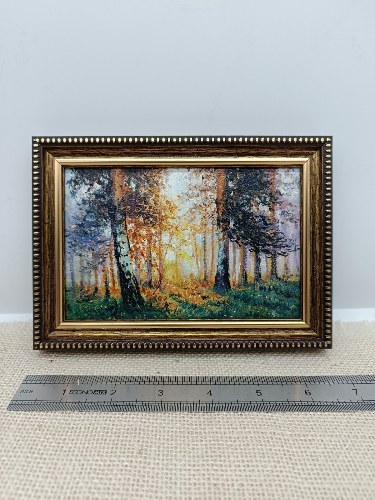 Forest Landscape Original Oil Painting 6×4 Framed Signed Autumn Woods Sunray Art