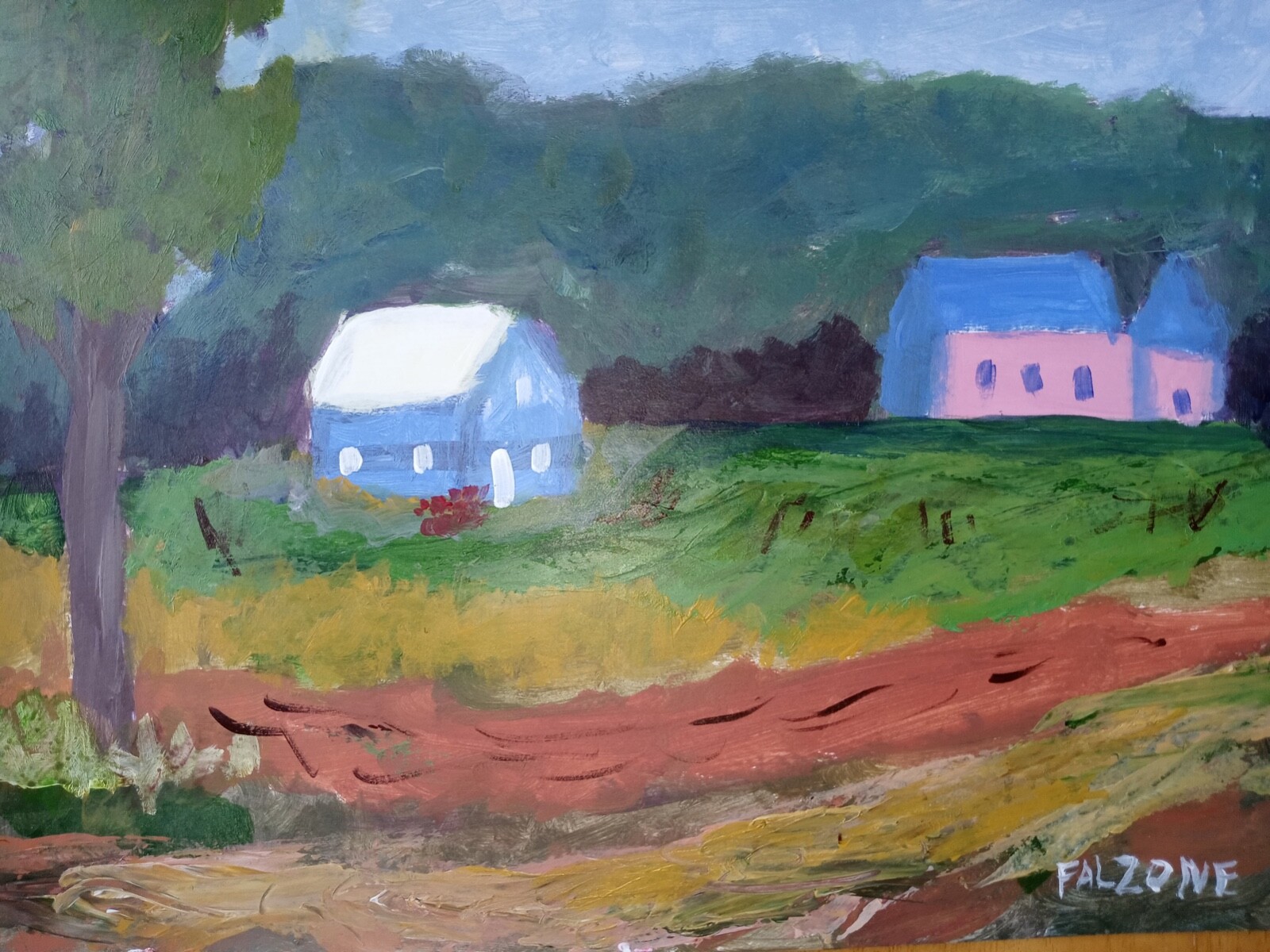 Expressionismm/Abstract 11×14 Australian Mountain Village original Art Painting