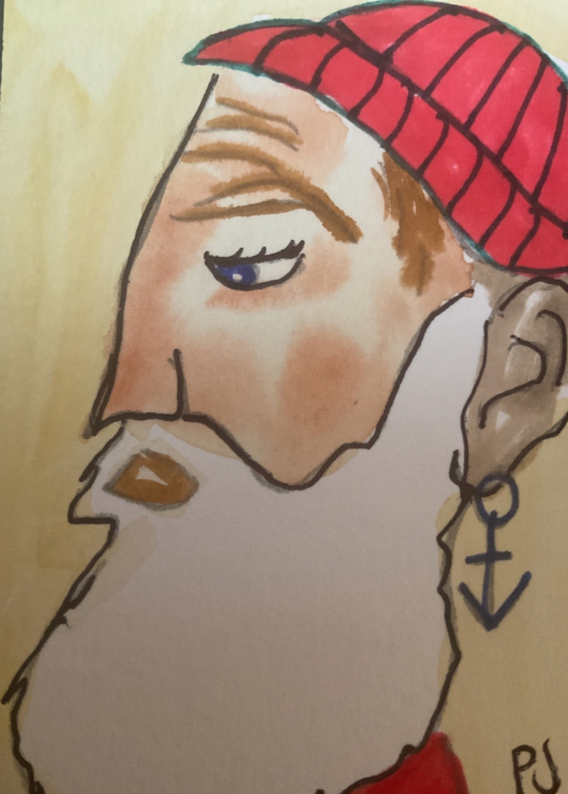 ACEO watercolor art by PJ, art card 2.5 x 3.5: Ol’ Sailor.
