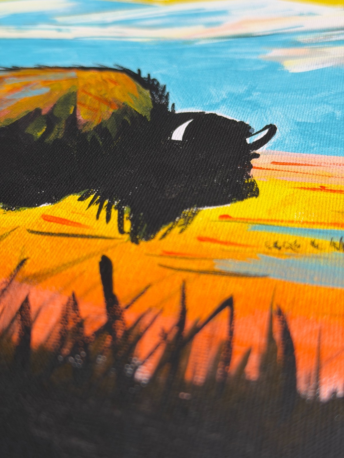 Unique Western Bison Silhouette – 12×16″ Acrylic Painting on Stretched Canvas