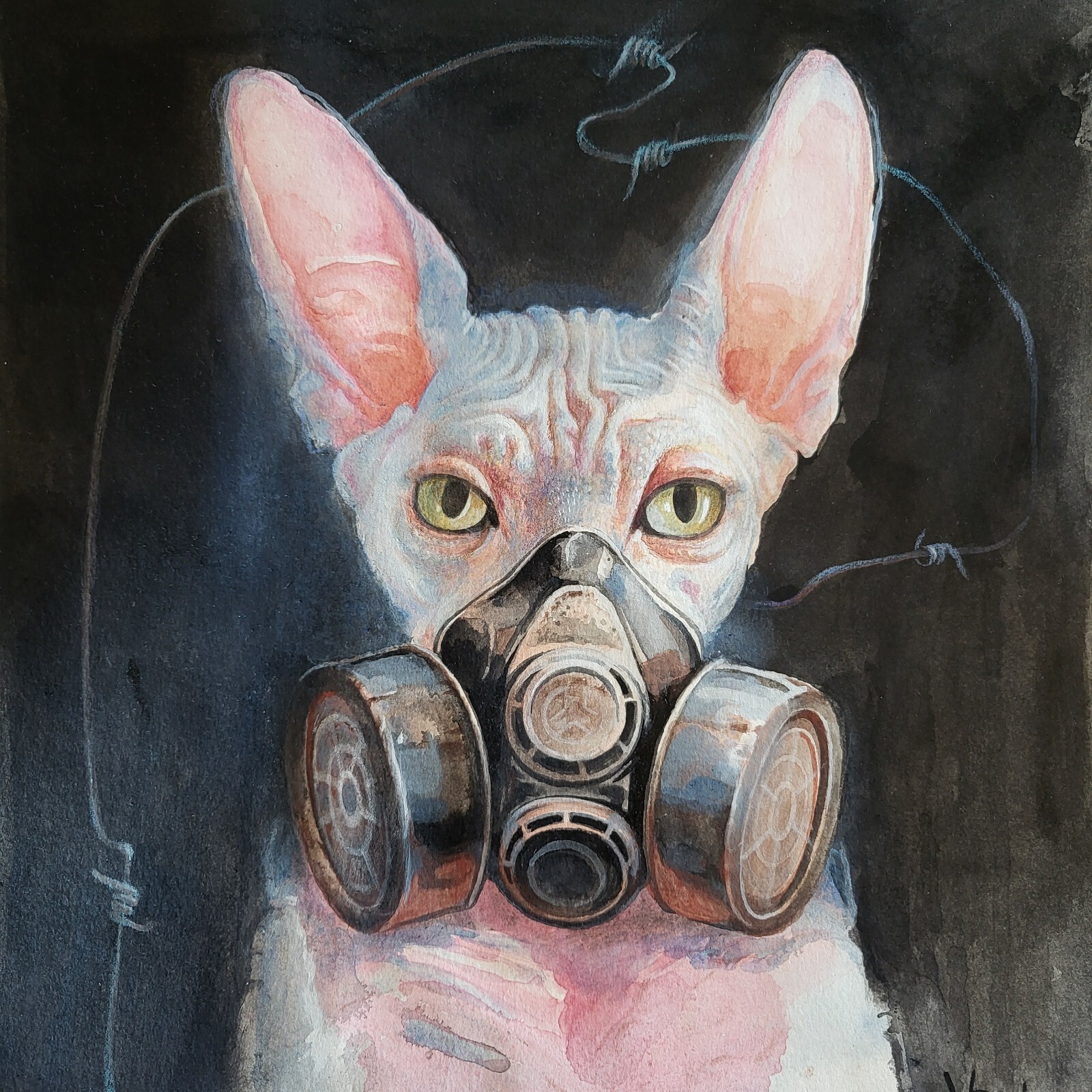 Sphynx painting. Original mixed media art. Cat Themed. Fantasy illustration.