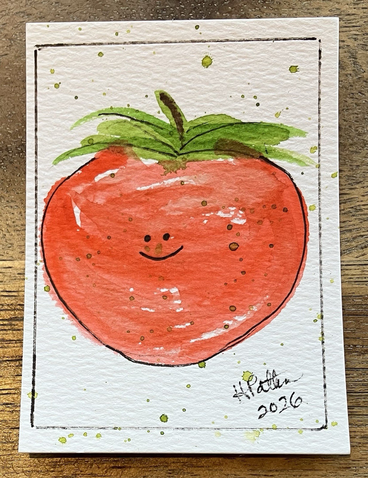 FridgeFriend Tomato! Original Signed ACEO Watercolor & Pen/Ink 3.5×2.5”🍅