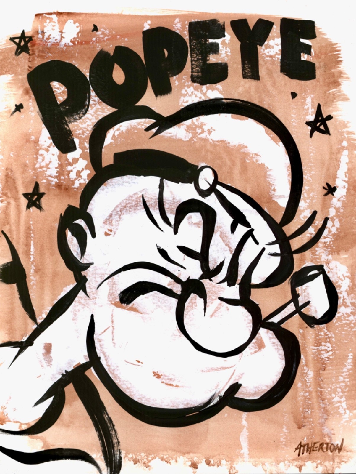 Atherton 9×12 Original Pop Art Character Vintage Painting «Popeye» hand signed